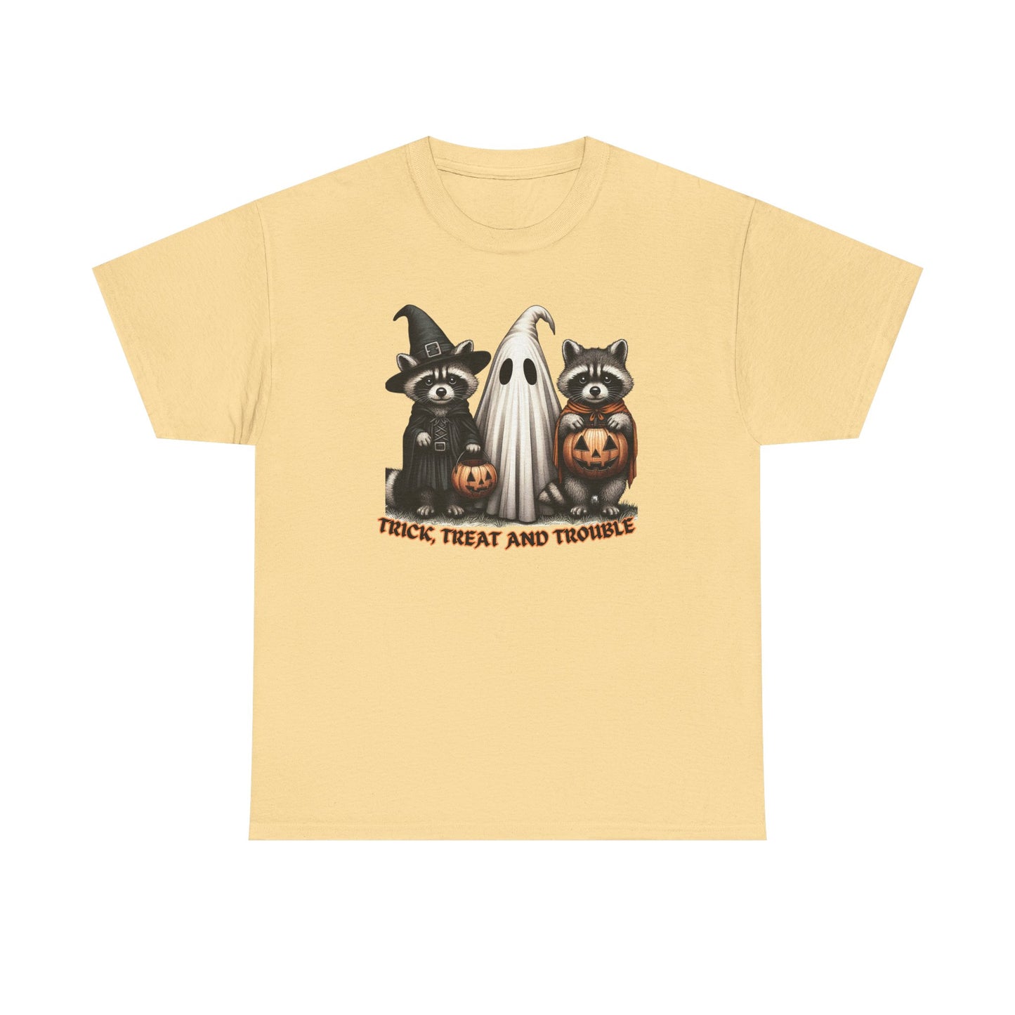 Halloween Themed Unisex Tee, Trick Treat and Trouble T-Shirt, Spooky Cotton Shirt, Fall Festival Top, Fun Halloween Gift
