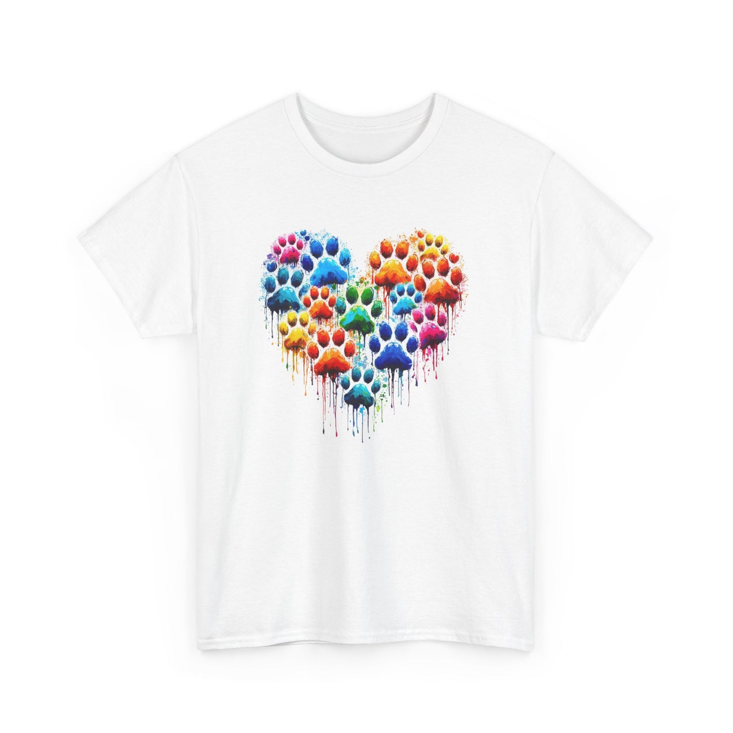 Colorful Paw Print Heart Tee - Animal Lover Gift, Pet Adoption Awareness, Casual Wear, Birthday Present, Nature Enthusiast Shirt