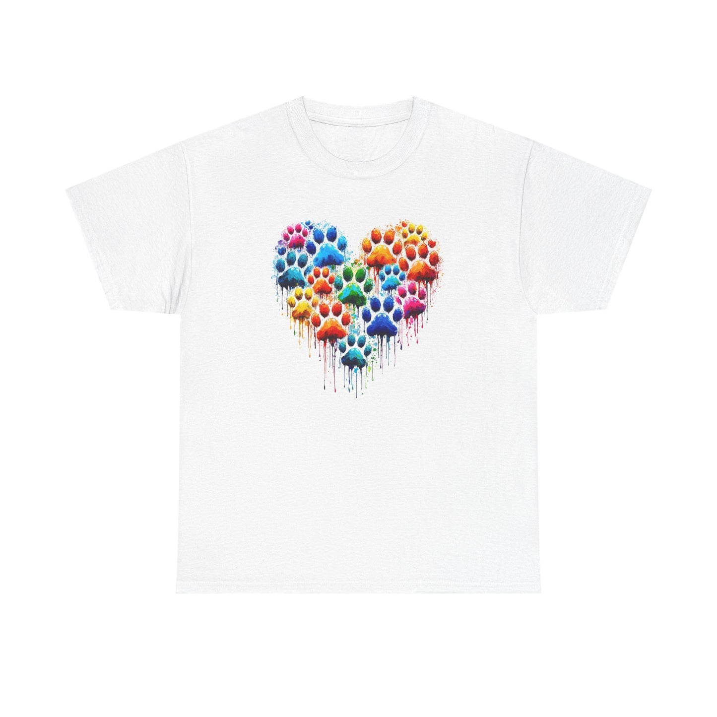 Colorful Paw Print Heart Tee - Animal Lover Gift, Pet Adoption Awareness, Casual Wear, Birthday Present, Nature Enthusiast Shirt