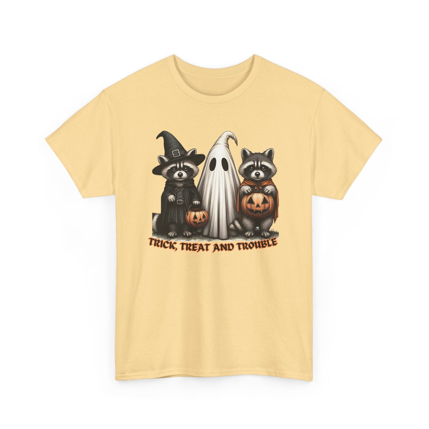 Halloween Themed Unisex Tee, Trick Treat and Trouble T-Shirt, Spooky Cotton Shirt, Fall Festival Top, Fun Halloween Gift