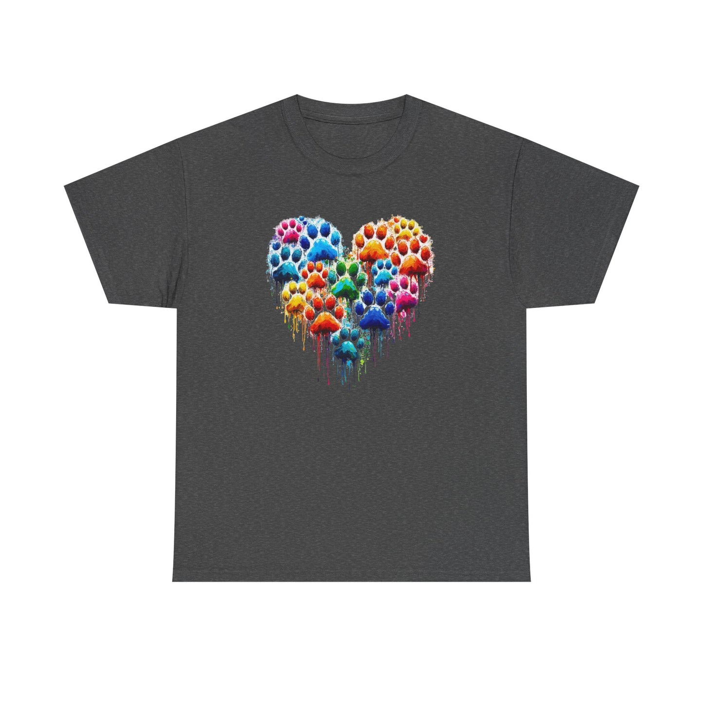 Colorful Paw Print Heart Tee - Animal Lover Gift, Pet Adoption Awareness, Casual Wear, Birthday Present, Nature Enthusiast Shirt