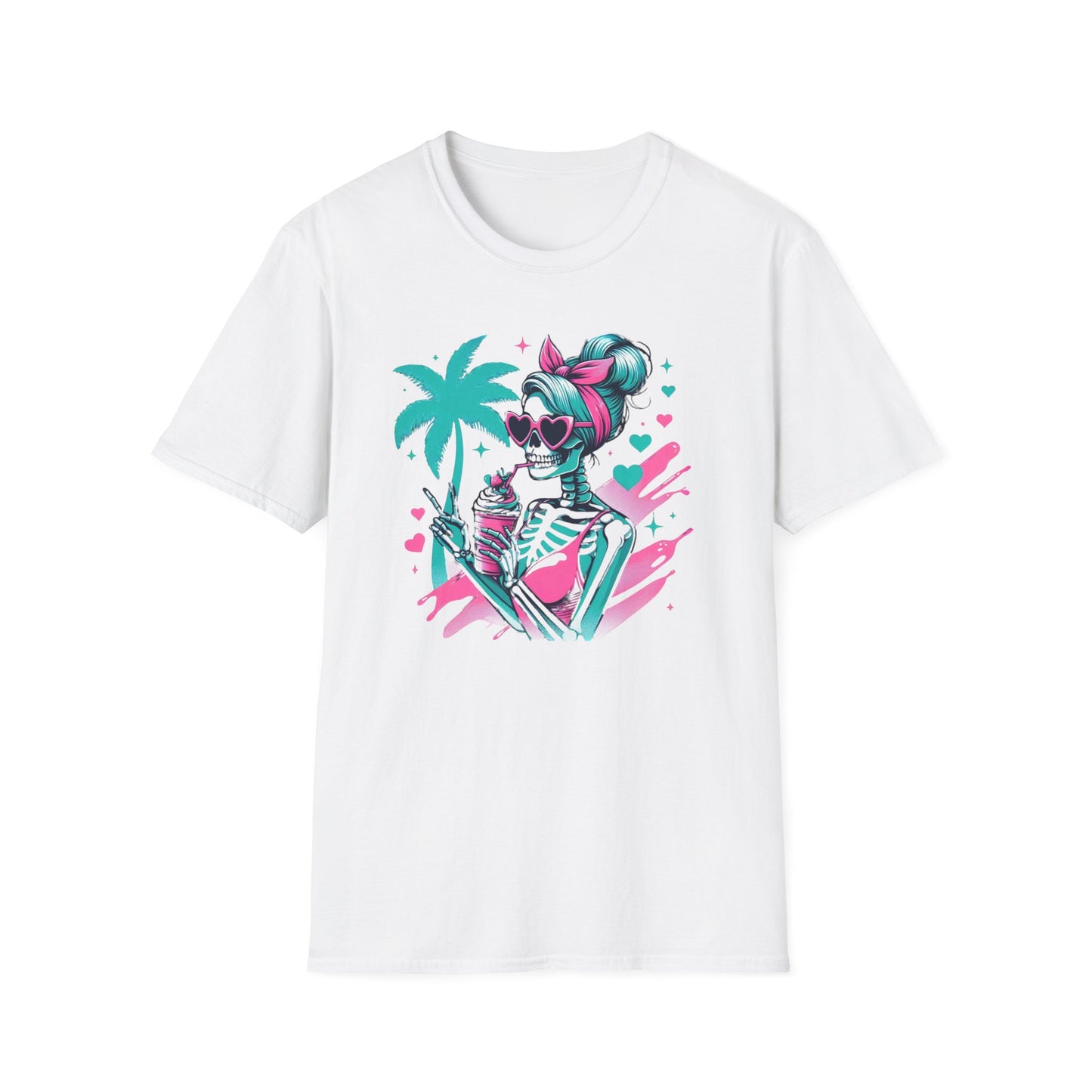 Vibrant Skeleton Beach Vibes T-Shirt, Summer Casual Tee, Tropical Holiday Shirt, Unisex Graphic Tee, Vacation Outfit