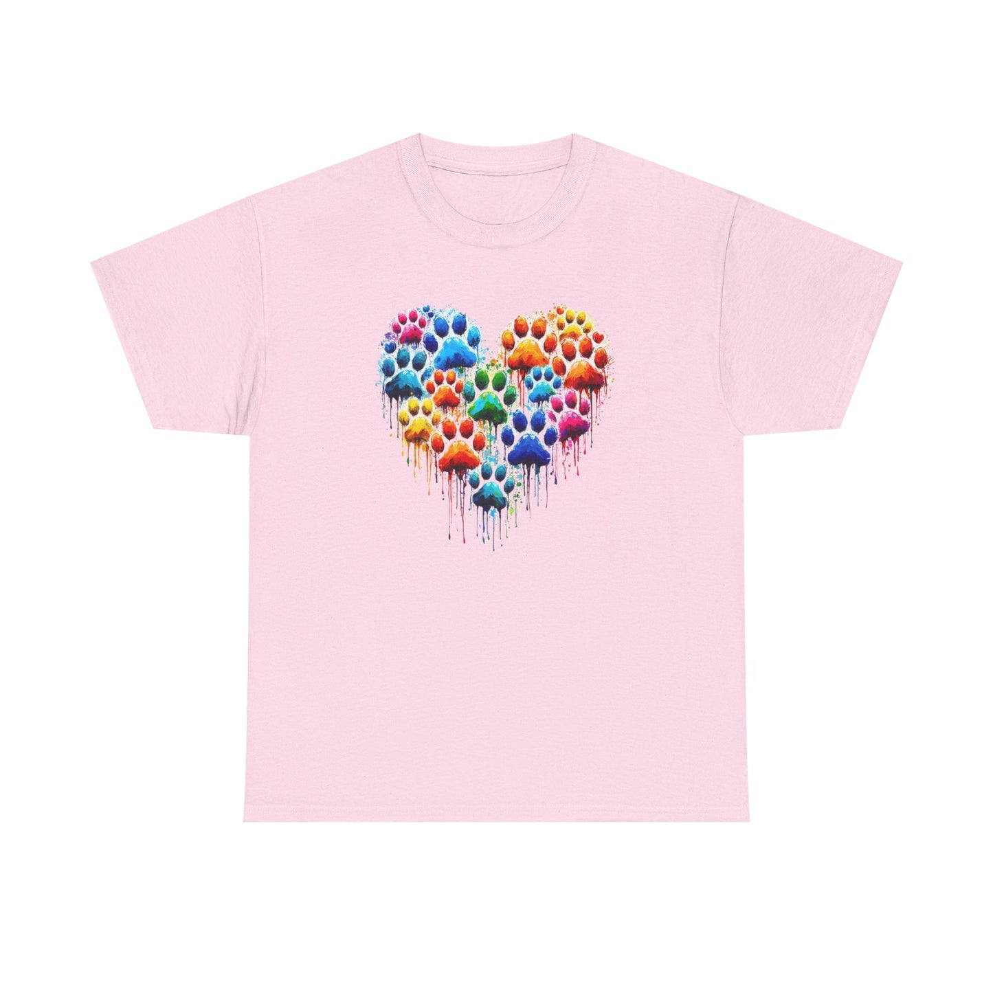 Colorful Paw Print Heart Tee - Animal Lover Gift, Pet Adoption Awareness, Casual Wear, Birthday Present, Nature Enthusiast Shirt
