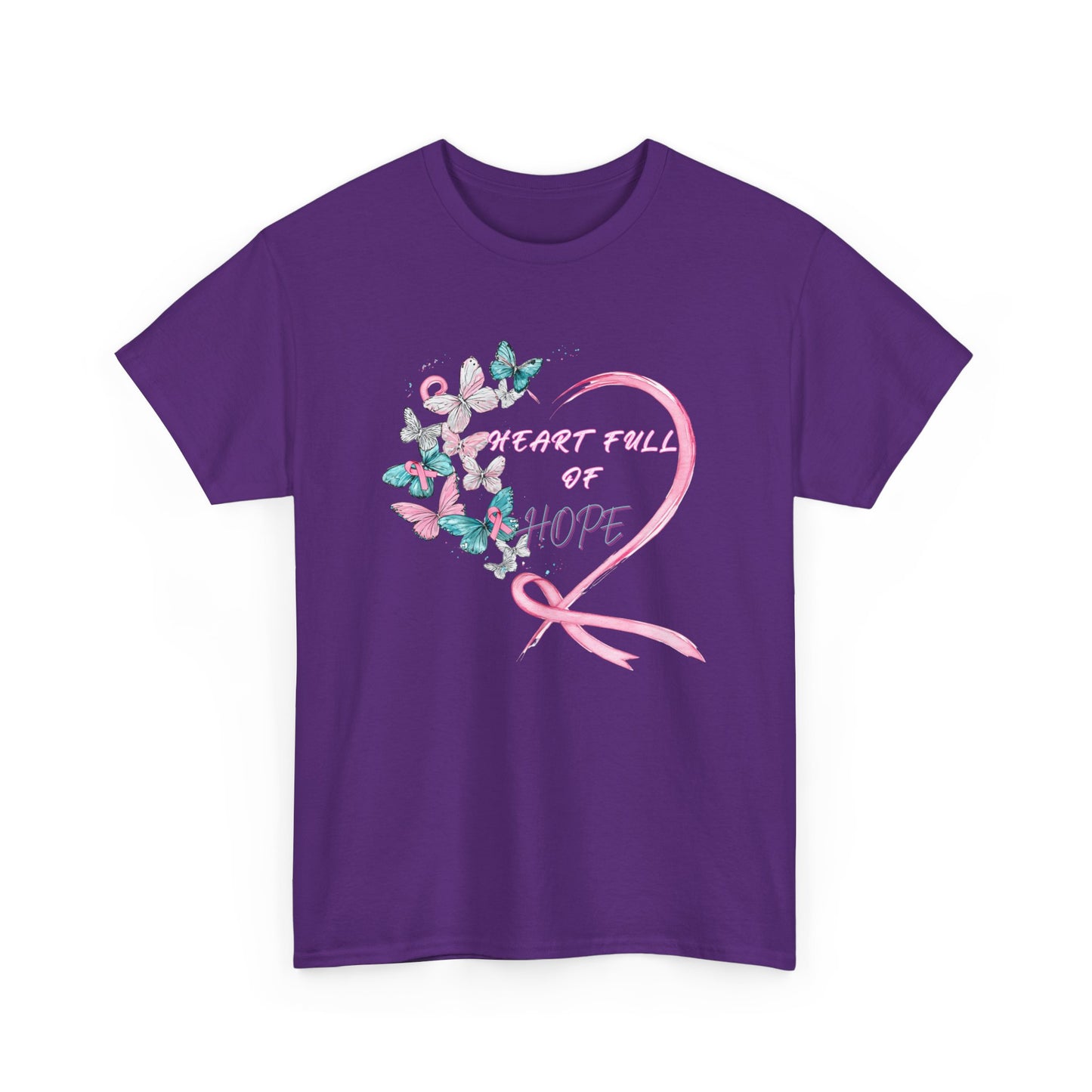 Heart Full of Hope Tee, Inspirational T-Shirt, Gift for Cancer Awareness, Unisex Cotton Top, Butterfly Design, Hopeful Message