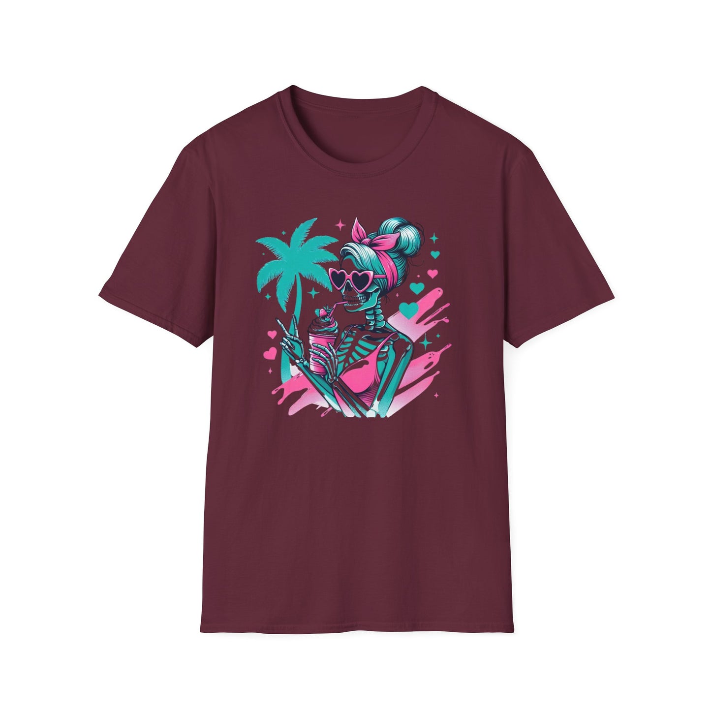 Vibrant Skeleton Beach Vibes T-Shirt, Summer Casual Tee, Tropical Holiday Shirt, Unisex Graphic Tee, Vacation Outfit