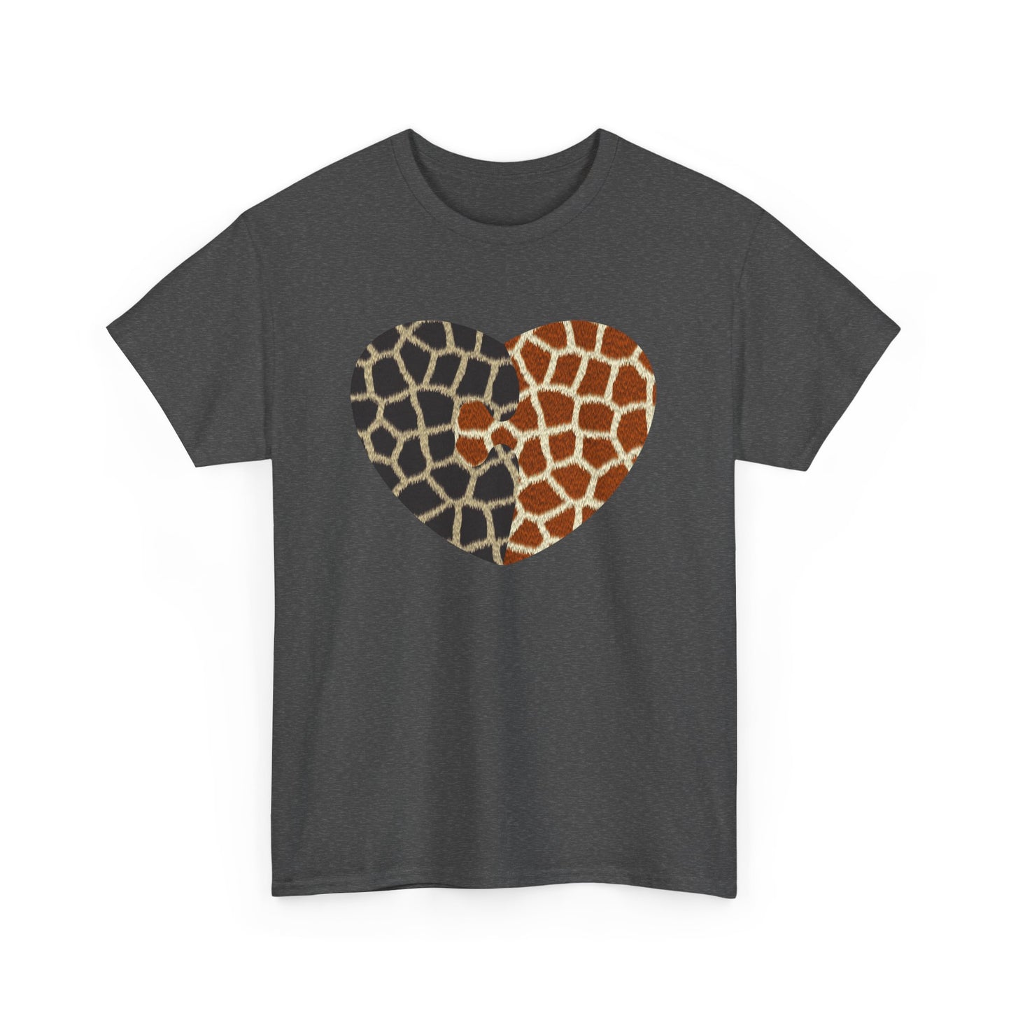 Giraffe Heart Art Tee for Animal Lovers, Casual Wear, Gift for Wildlife Enthusiasts, Unique T-Shirt for Any Occasion, Soft Heavy Cotton Tee