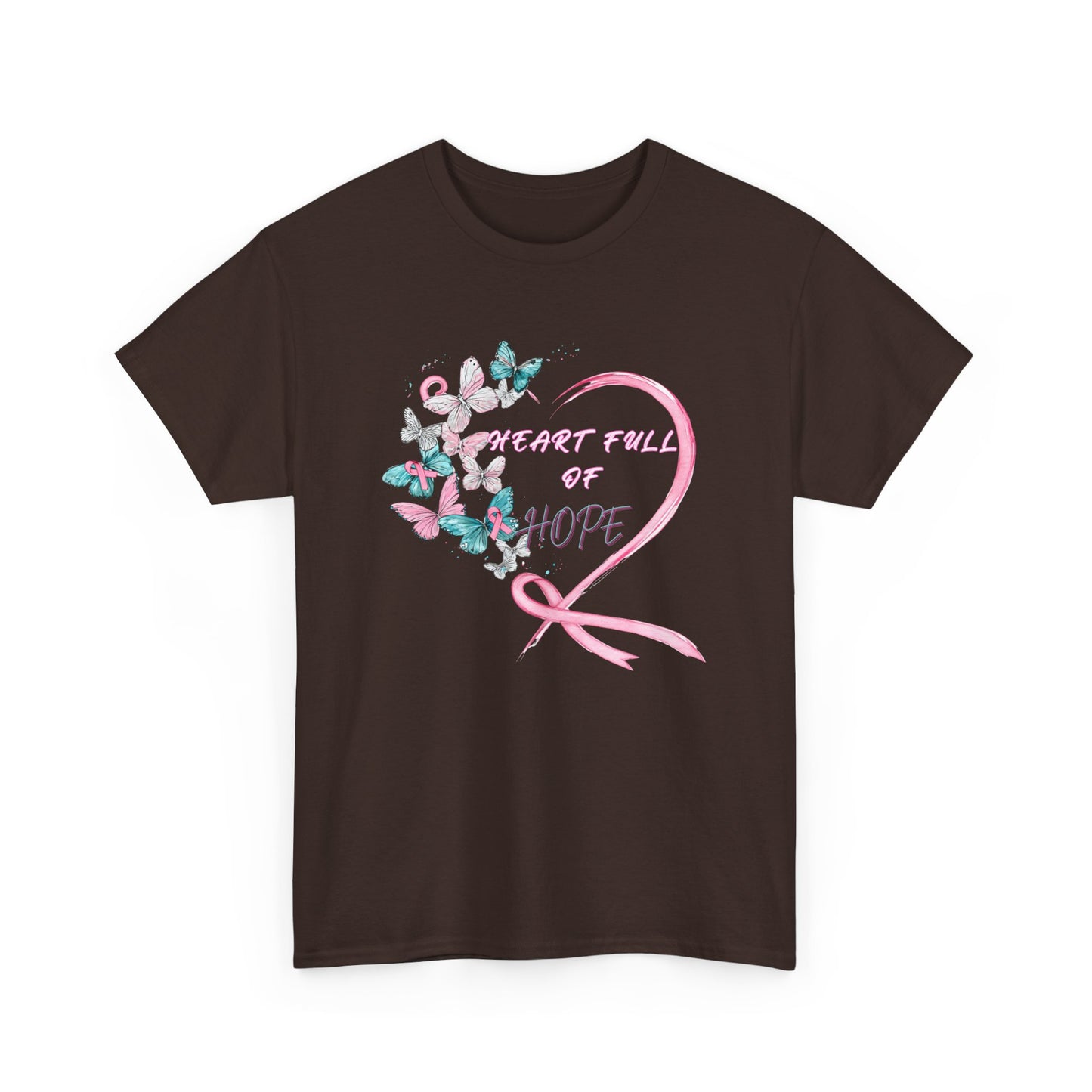 Heart Full of Hope Tee, Inspirational T-Shirt, Gift for Cancer Awareness, Unisex Cotton Top, Butterfly Design, Hopeful Message