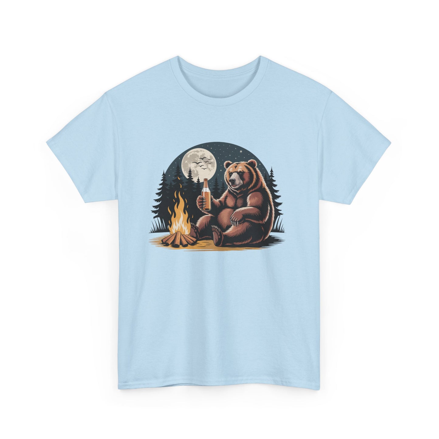 Cozy Bear Campfire Tee, Outdoor Adventure Shirt, Nature Lovers Gift, Camping Apparel, Wilderness T-shirt, Moonlit Design