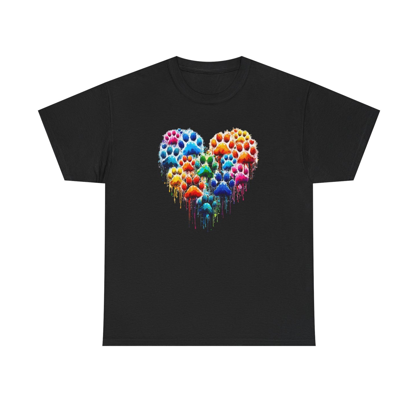 Colorful Paw Print Heart Tee - Animal Lover Gift, Pet Adoption Awareness, Casual Wear, Birthday Present, Nature Enthusiast Shirt