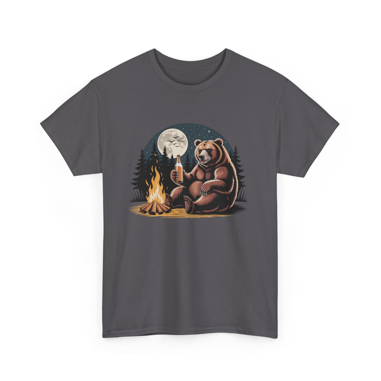 Cozy Bear Campfire Tee, Outdoor Adventure Shirt, Nature Lovers Gift, Camping Apparel, Wilderness T-shirt, Moonlit Design