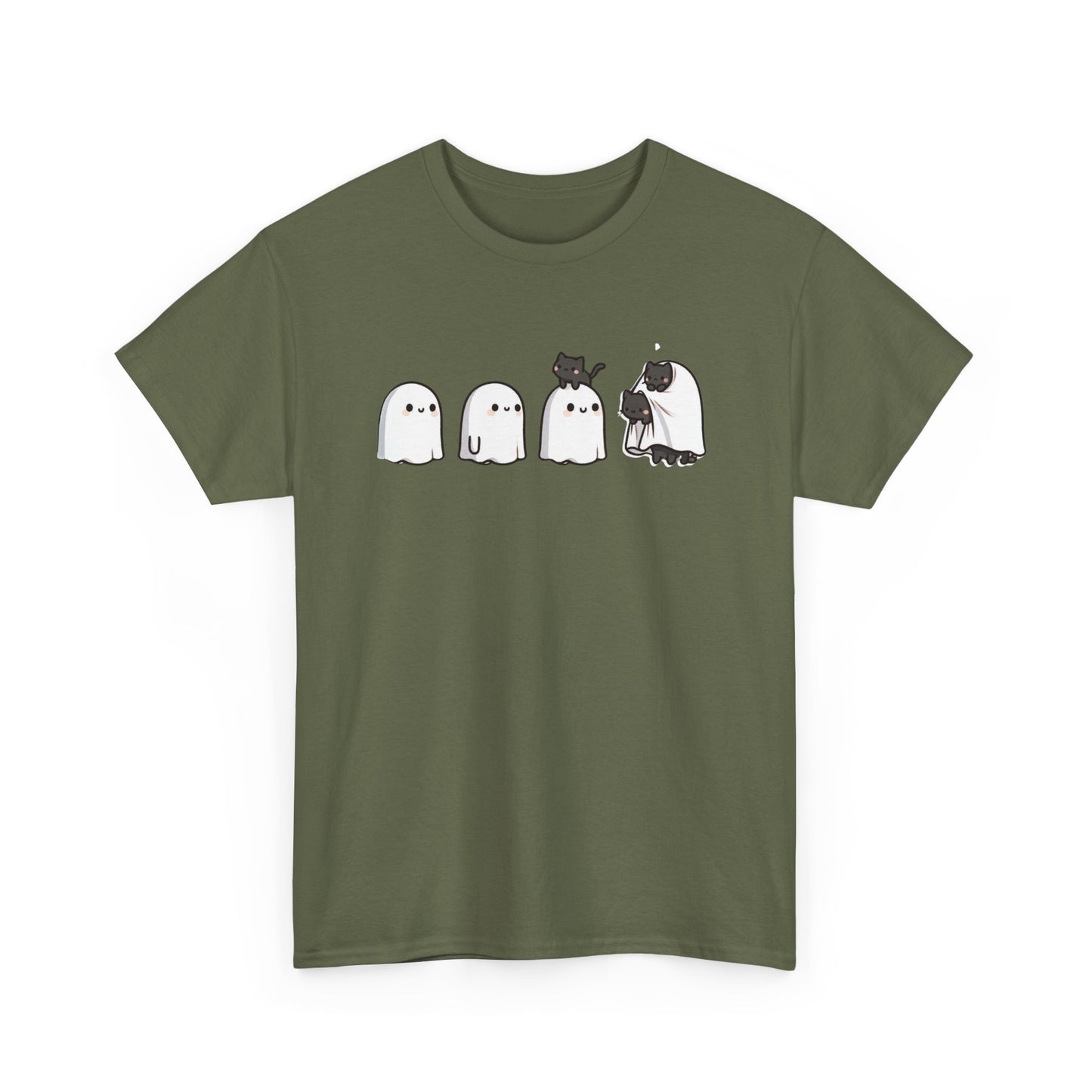 Cute Ghosts Unisex Heavy Cotton Tee, Halloween Shirt, Casual Everyday Wear, Gift for Ghost Lovers, Spooky Tee