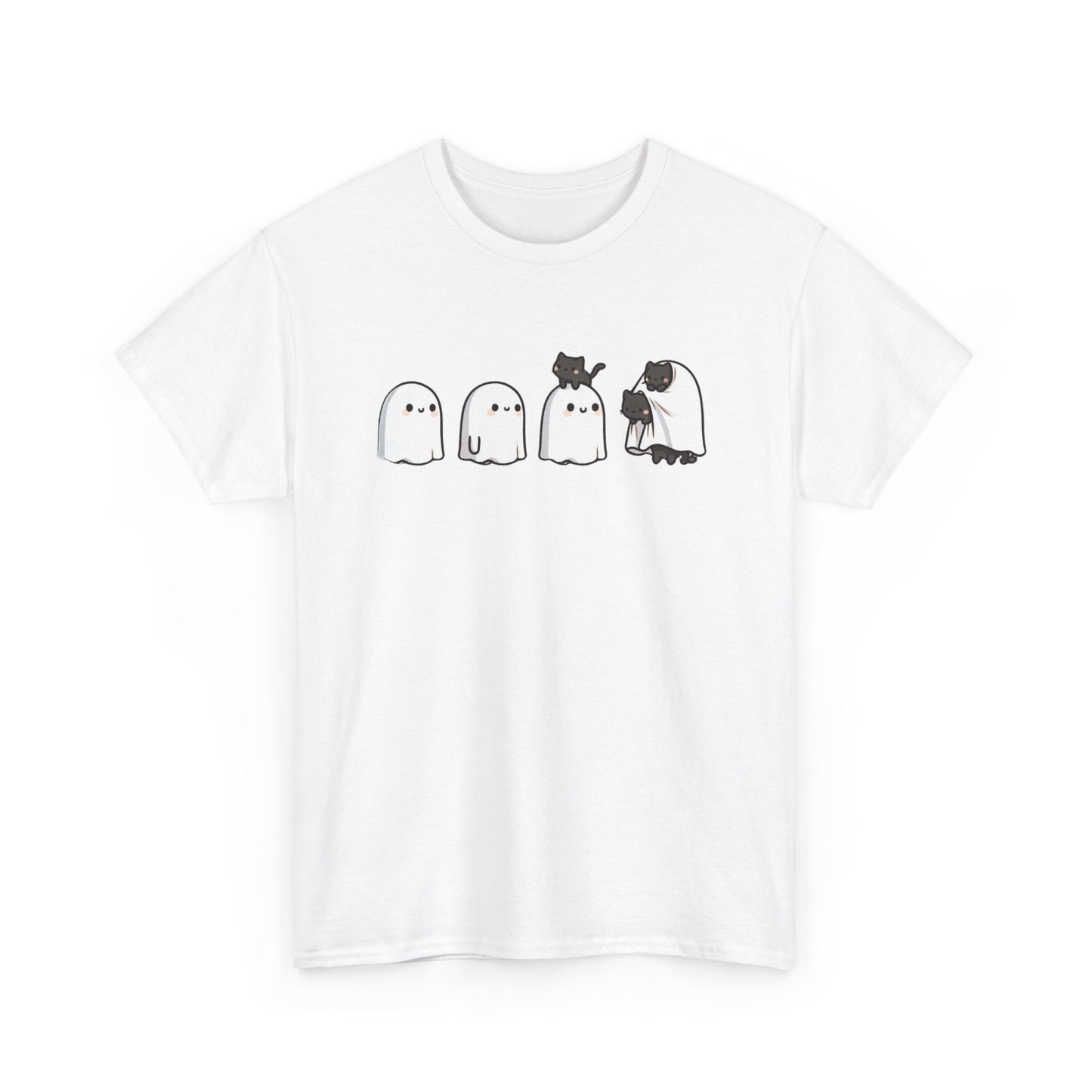 Cute Ghosts Unisex Heavy Cotton Tee, Halloween Shirt, Casual Everyday Wear, Gift for Ghost Lovers, Spooky Tee