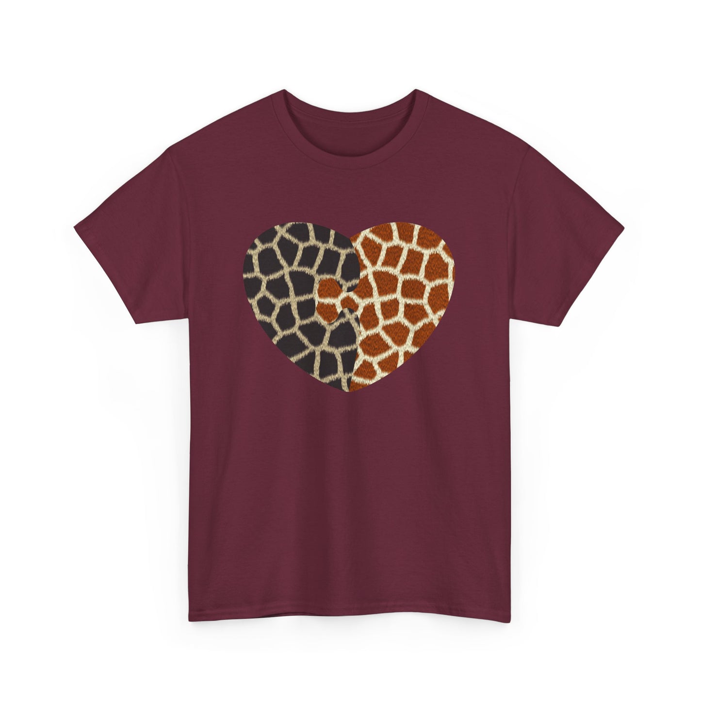 Giraffe Heart Art Tee for Animal Lovers, Casual Wear, Gift for Wildlife Enthusiasts, Unique T-Shirt for Any Occasion, Soft Heavy Cotton Tee