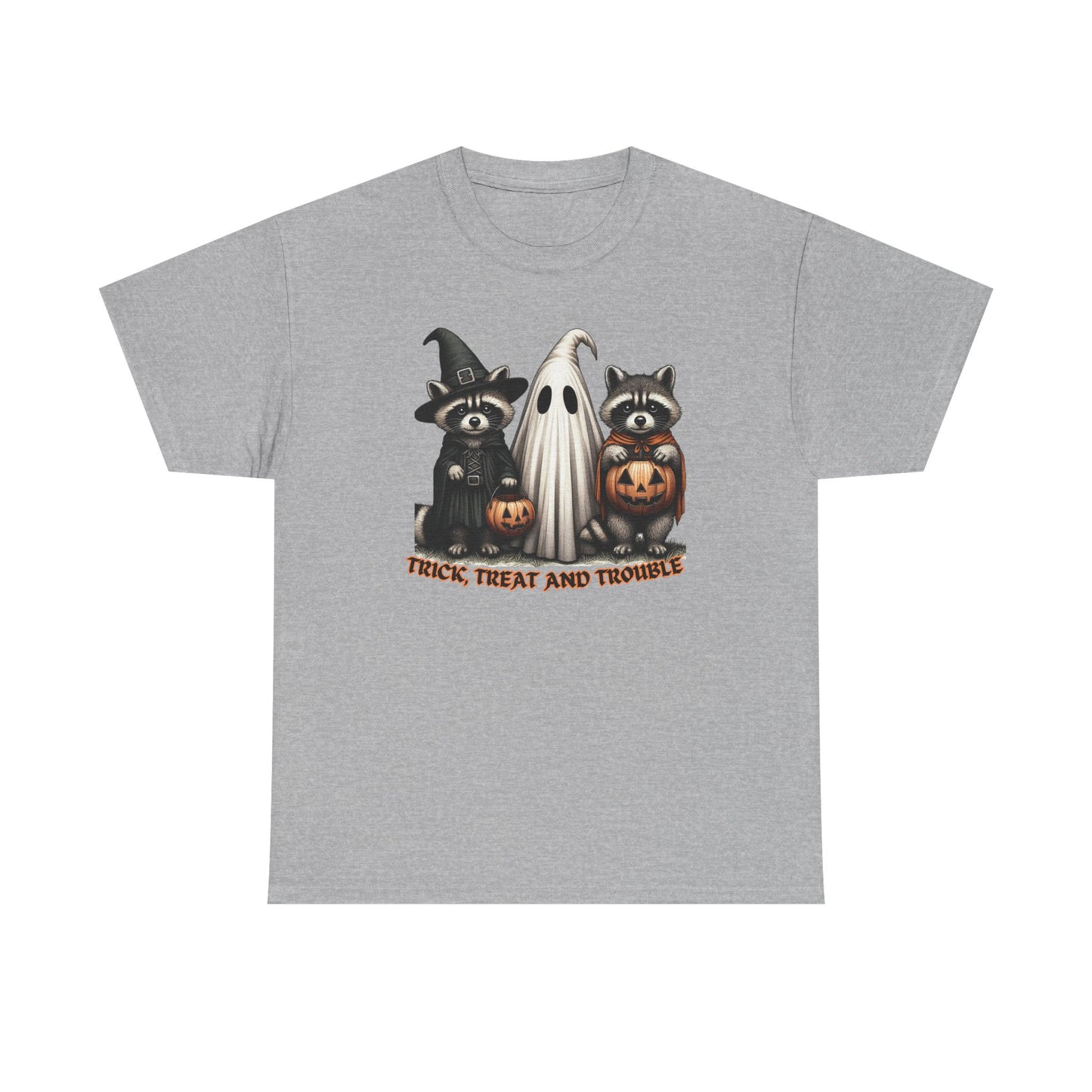 Halloween Themed Unisex Tee, Trick Treat and Trouble T-Shirt, Spooky Cotton Shirt, Fall Festival Top, Fun Halloween Gift