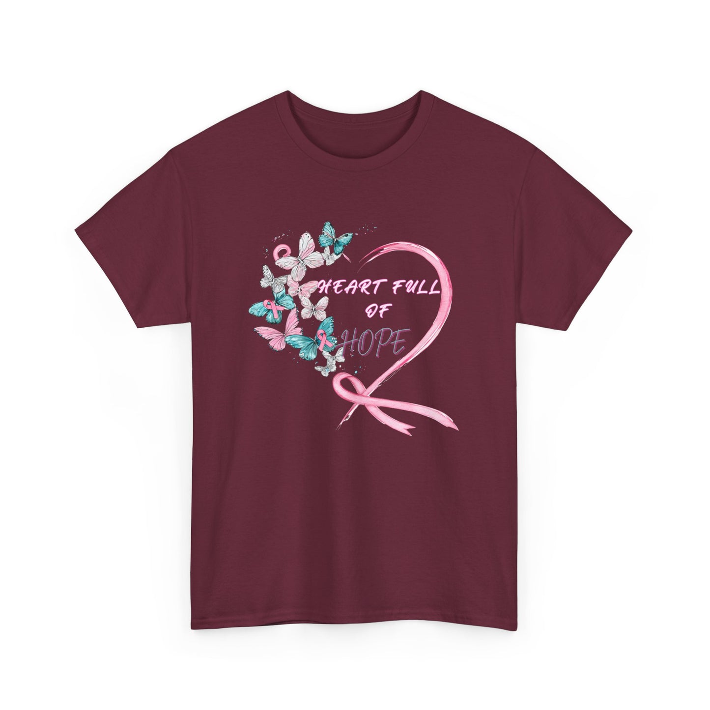 Heart Full of Hope Tee, Inspirational T-Shirt, Gift for Cancer Awareness, Unisex Cotton Top, Butterfly Design, Hopeful Message