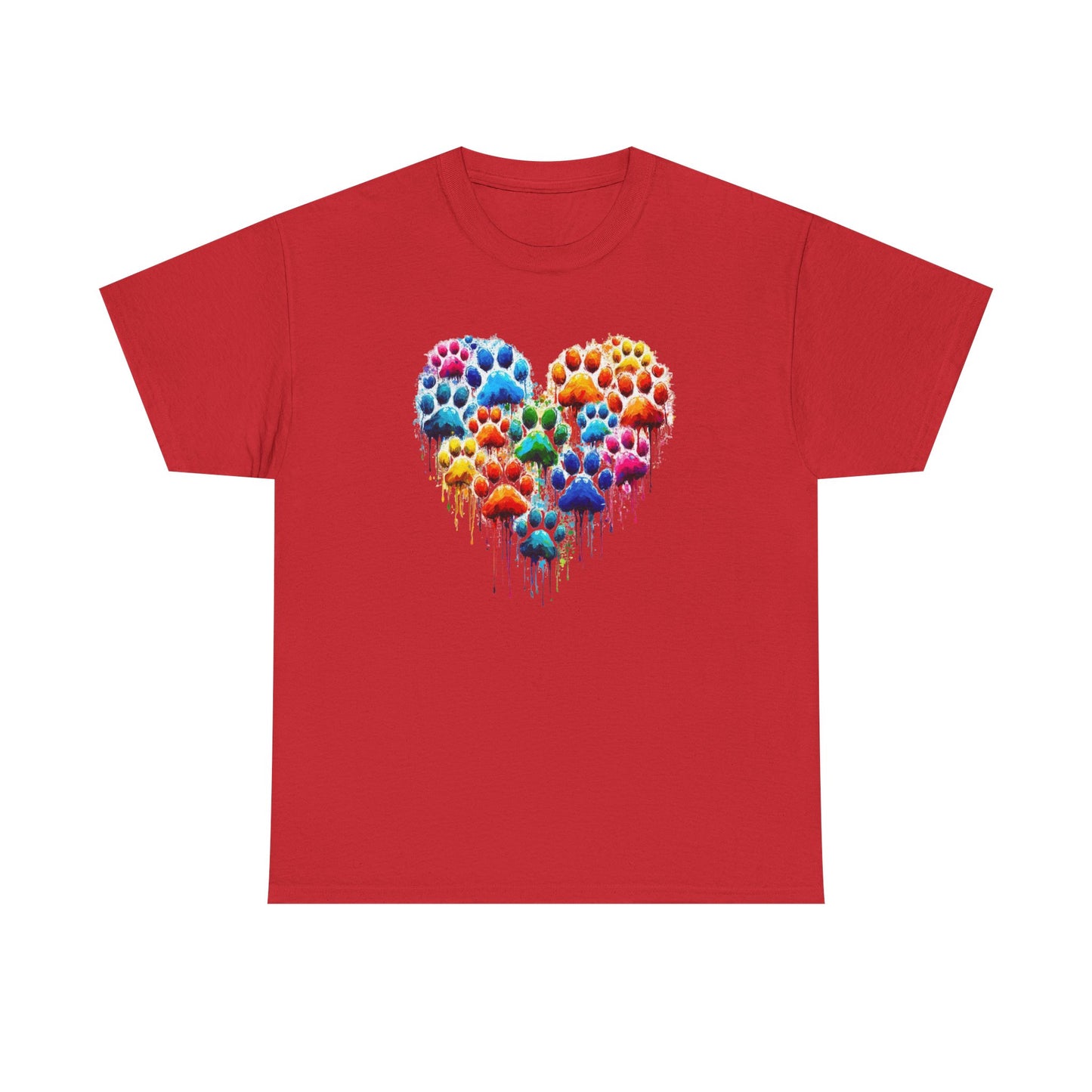 Colorful Paw Print Heart Tee - Animal Lover Gift, Pet Adoption Awareness, Casual Wear, Birthday Present, Nature Enthusiast Shirt