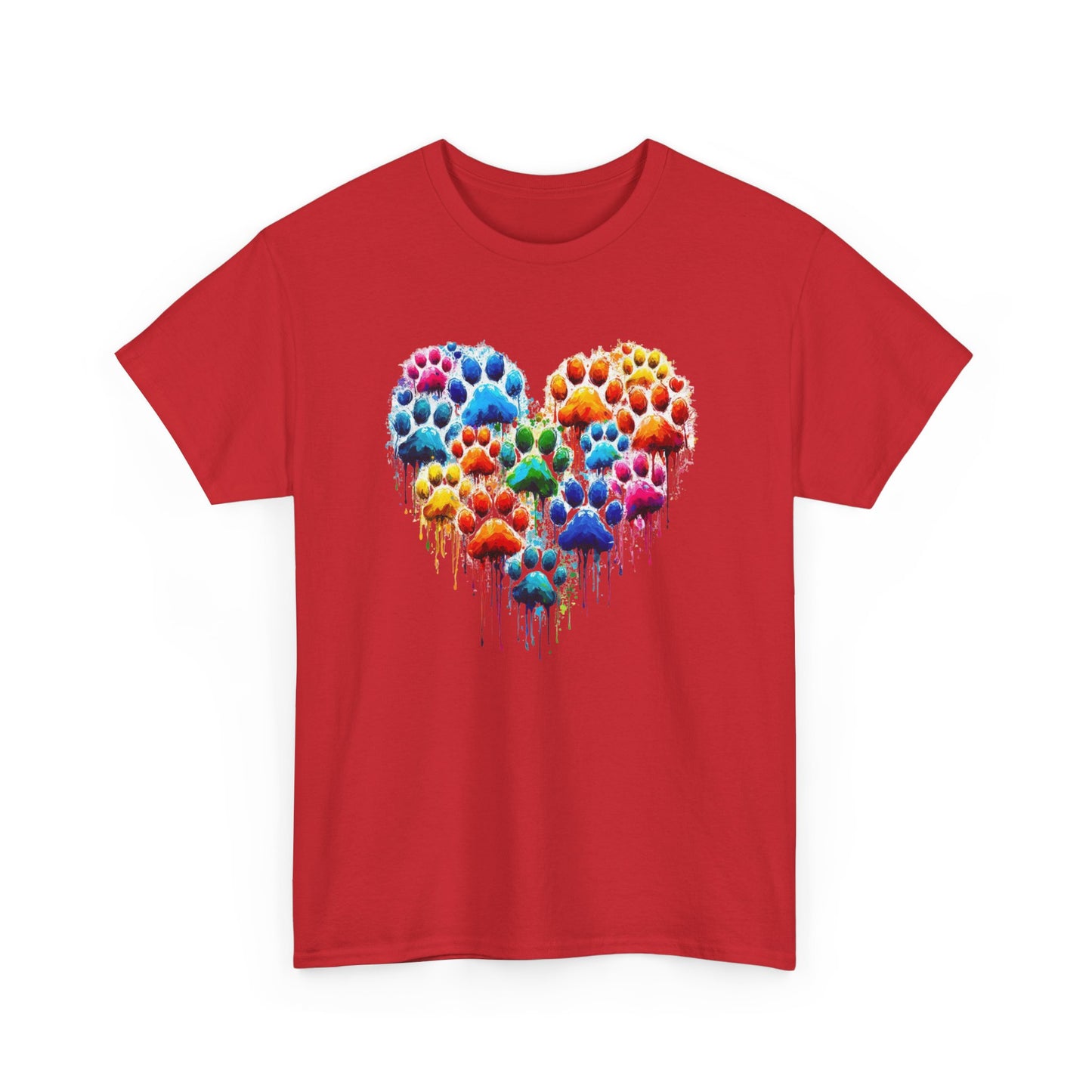 Colorful Paw Print Heart Tee - Animal Lover Gift, Pet Adoption Awareness, Casual Wear, Birthday Present, Nature Enthusiast Shirt