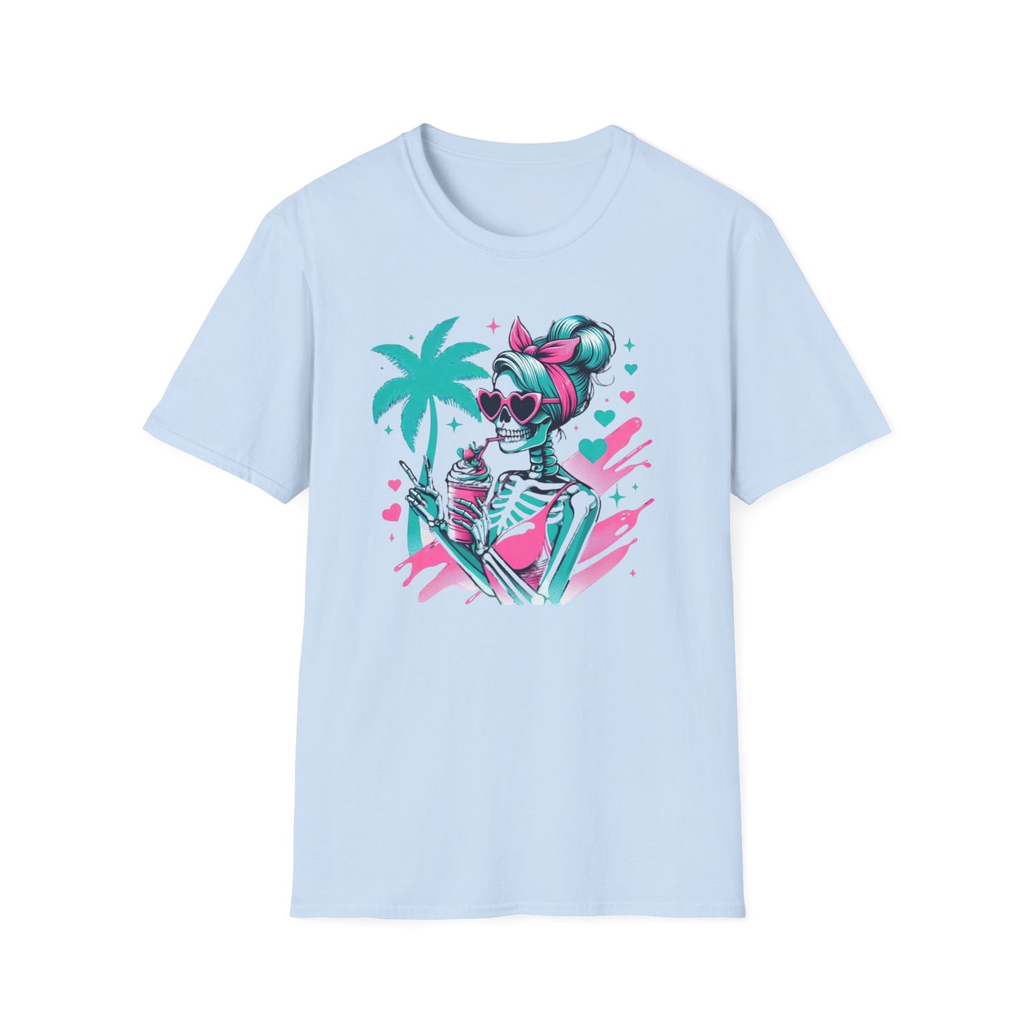 Vibrant Skeleton Beach Vibes T-Shirt, Summer Casual Tee, Tropical Holiday Shirt, Unisex Graphic Tee, Vacation Outfit