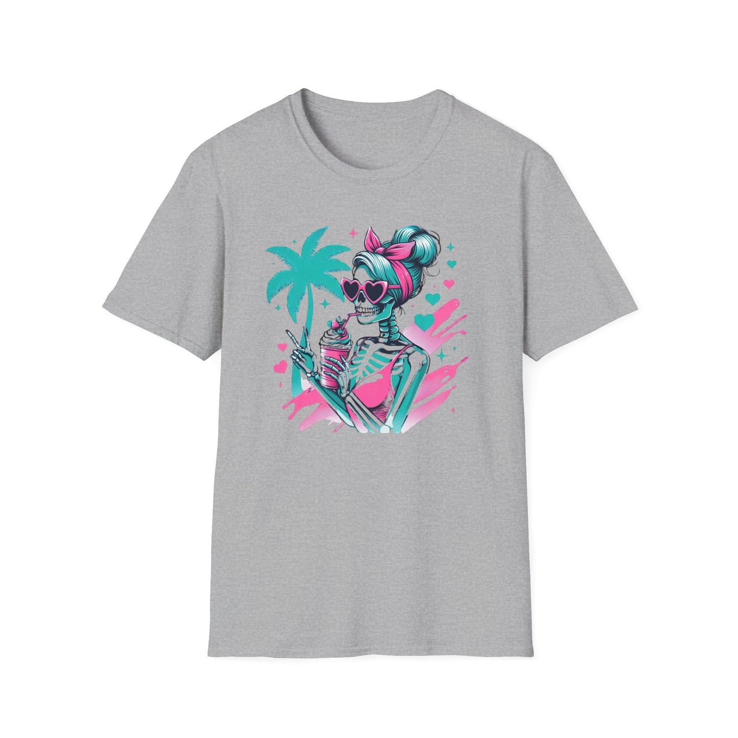 Vibrant Skeleton Beach Vibes T-Shirt, Summer Casual Tee, Tropical Holiday Shirt, Unisex Graphic Tee, Vacation Outfit