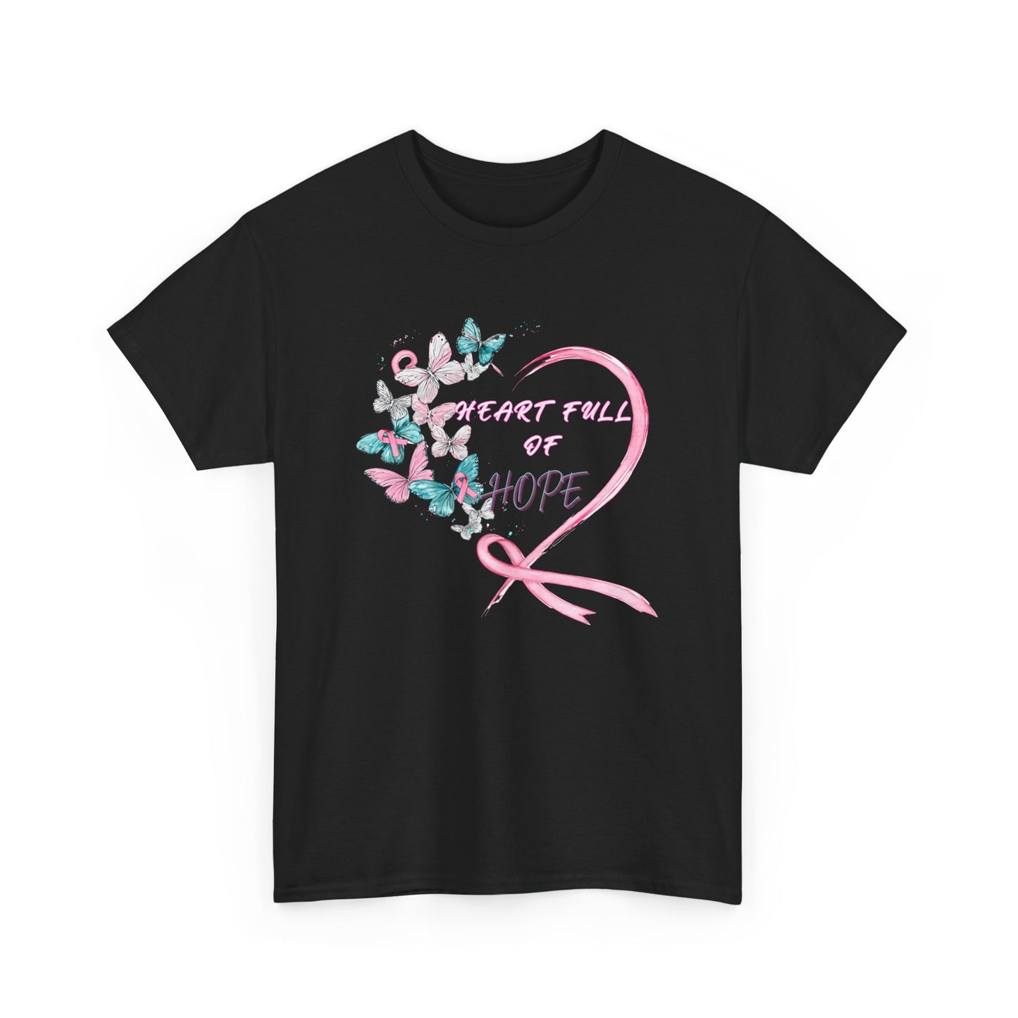 Heart Full of Hope Tee, Inspirational T-Shirt, Gift for Cancer Awareness, Unisex Cotton Top, Butterfly Design, Hopeful Message