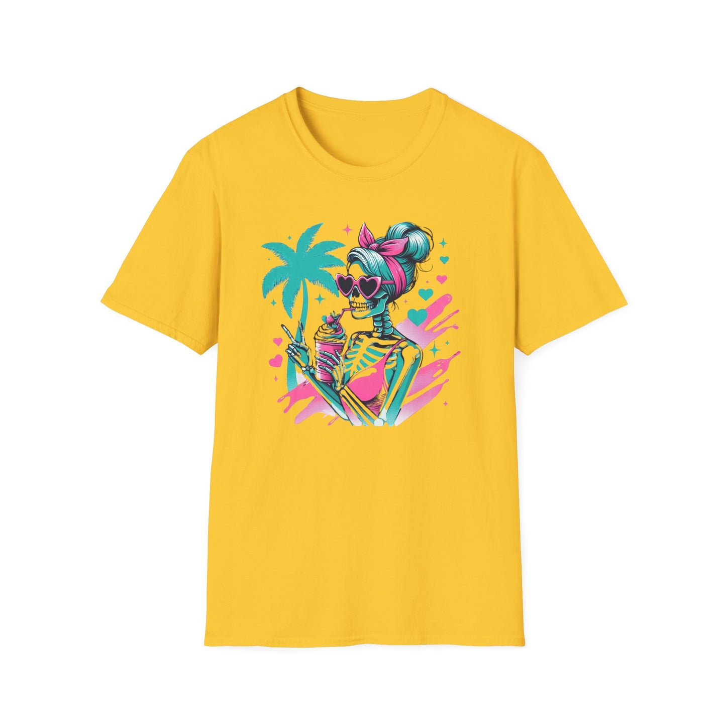 Vibrant Skeleton Beach Vibes T-Shirt, Summer Casual Tee, Tropical Holiday Shirt, Unisex Graphic Tee, Vacation Outfit