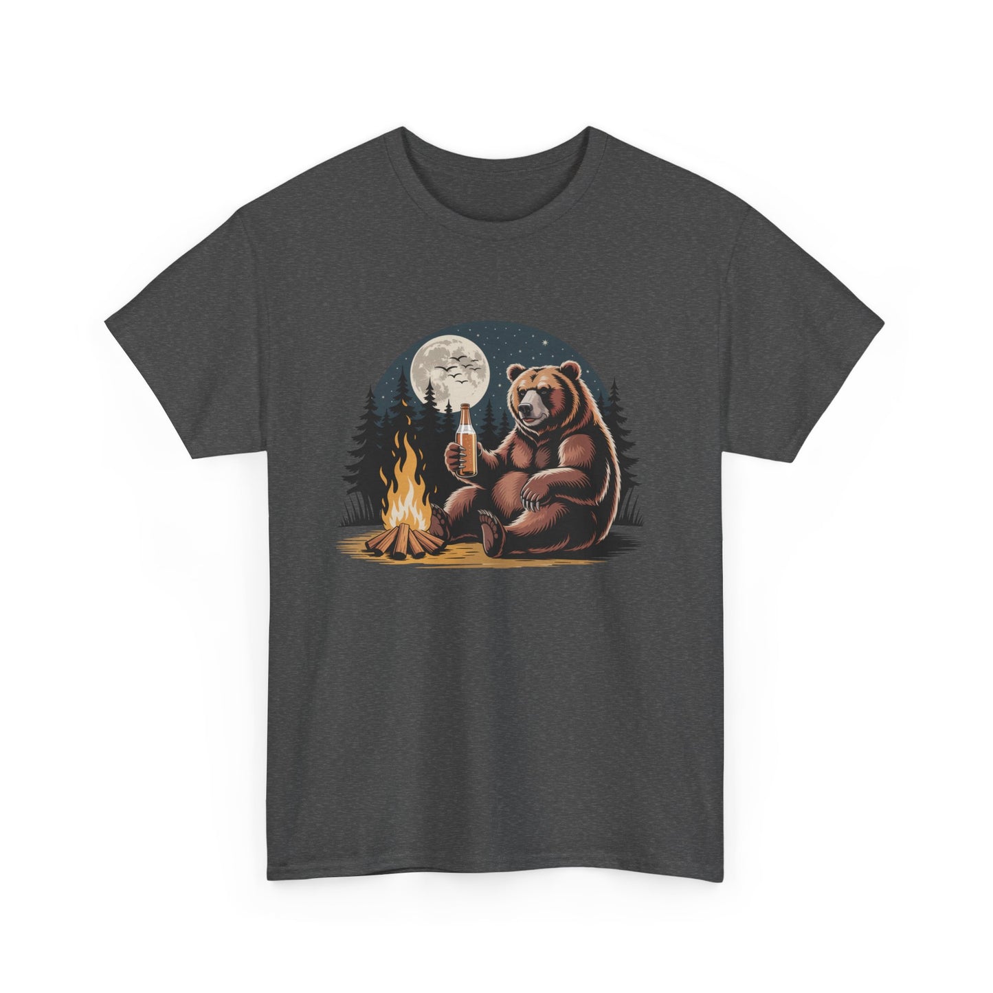 Cozy Bear Campfire Tee, Outdoor Adventure Shirt, Nature Lovers Gift, Camping Apparel, Wilderness T-shirt, Moonlit Design