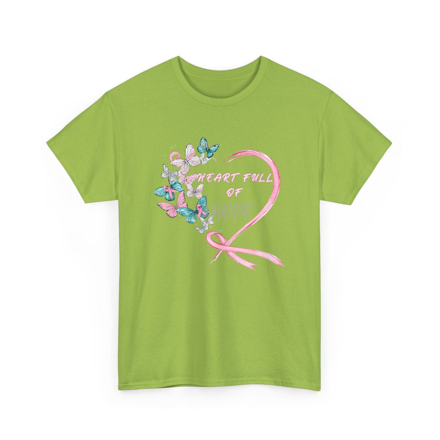 Heart Full of Hope Tee, Inspirational T-Shirt, Gift for Cancer Awareness, Unisex Cotton Top, Butterfly Design, Hopeful Message