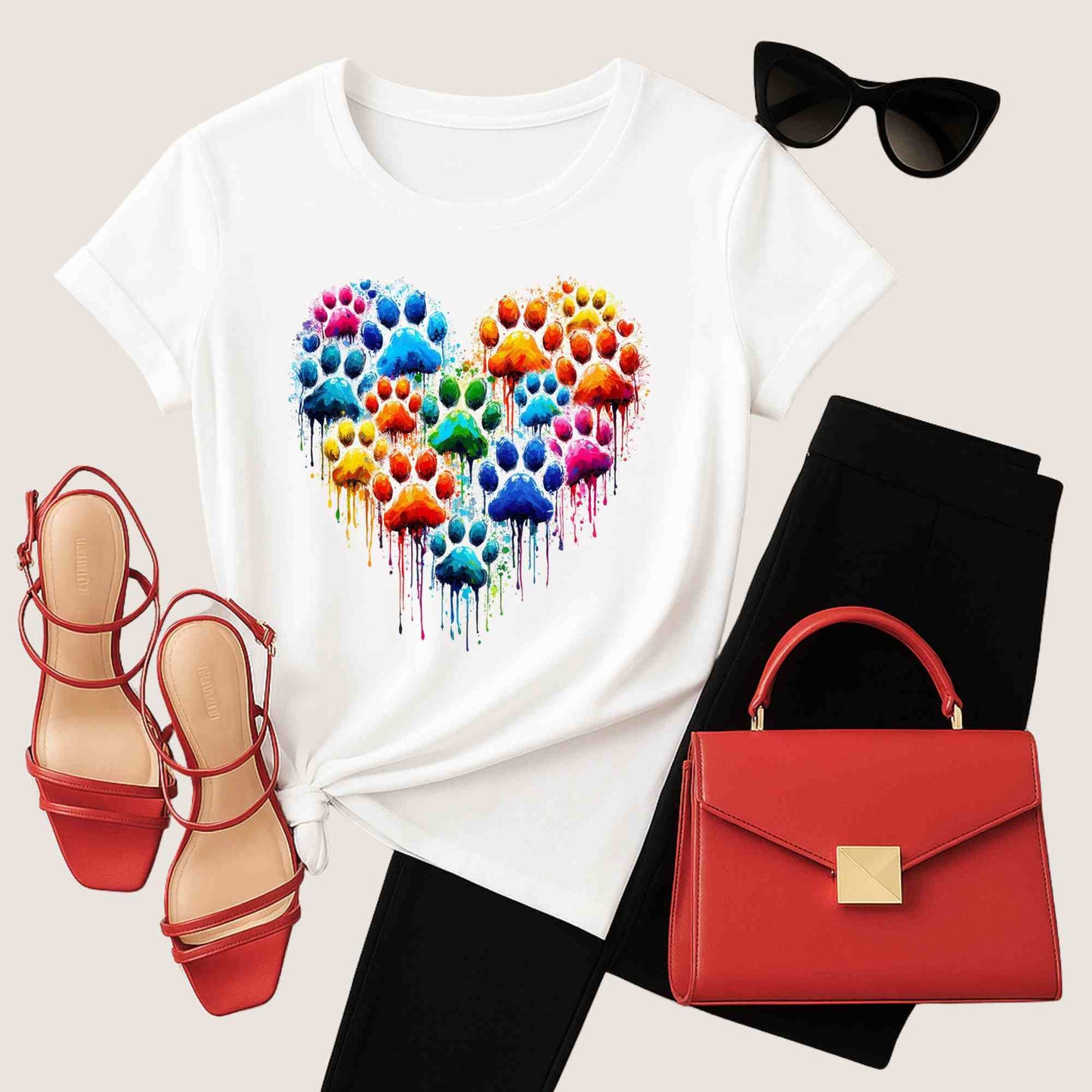 Colorful Paw Print Heart Tee - Animal Lover Gift, Pet Adoption Awareness, Casual Wear, Birthday Present, Nature Enthusiast Shirt
