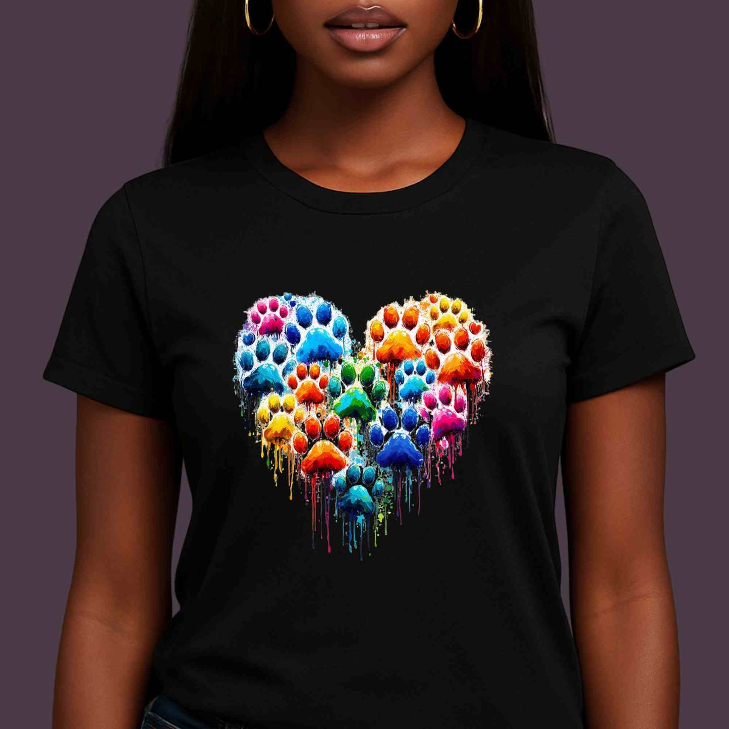 Colorful Paw Print Heart Tee - Animal Lover Gift, Pet Adoption Awareness, Casual Wear, Birthday Present, Nature Enthusiast Shirt