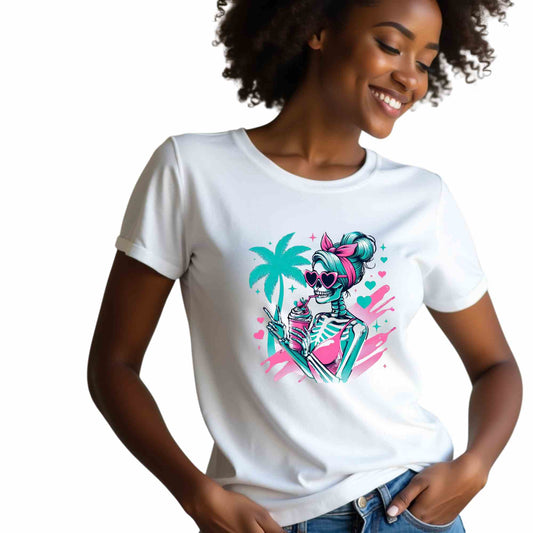 Vibrant Skeleton Beach Vibes T-Shirt, Summer Casual Tee, Tropical Holiday Shirt, Unisex Graphic Tee, Vacation Outfit