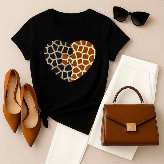 Giraffe Heart Art Tee for Animal Lovers, Casual Wear, Gift for Wildlife Enthusiasts, Unique T-Shirt for Any Occasion, Soft Heavy Cotton Tee