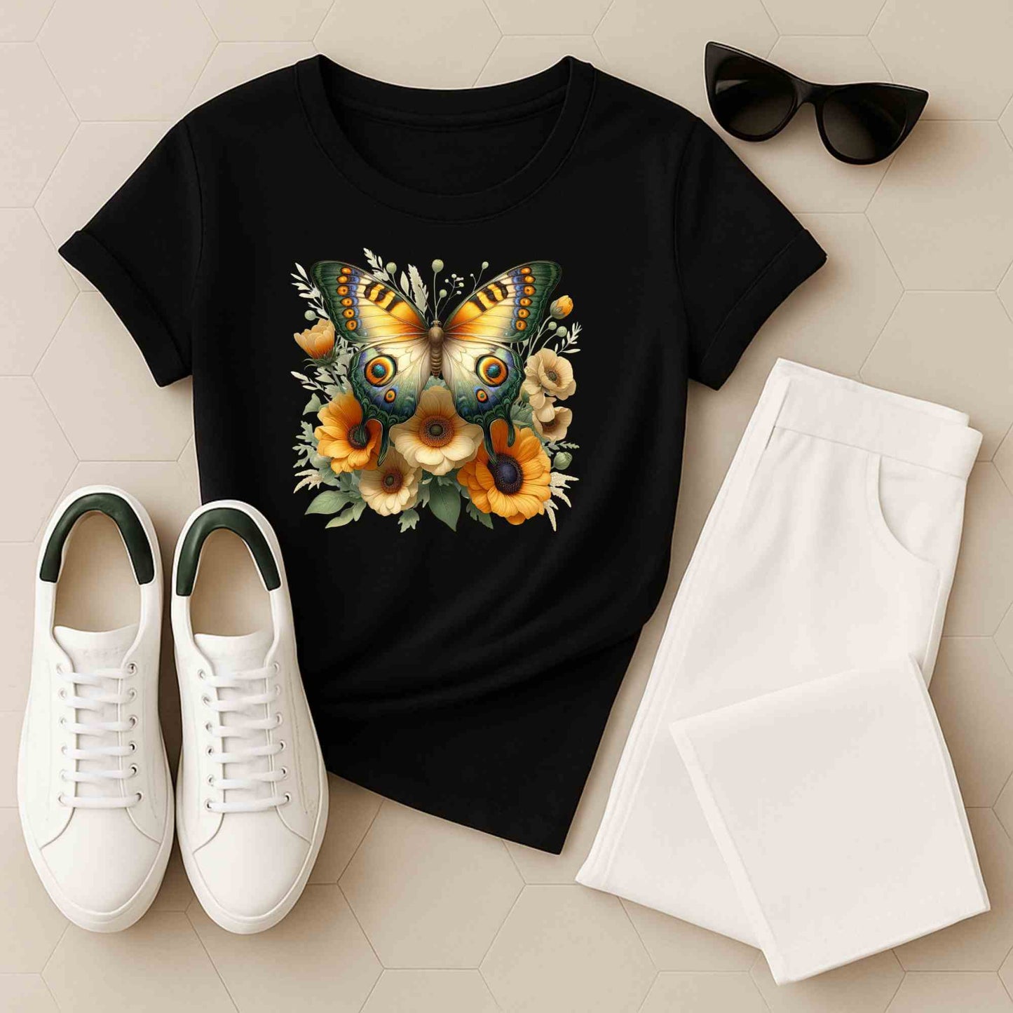 Butterfly Floral Unisex T-Shirt, Nature Lover Shirt, Gift for Her, Summer Wear, Eco-Friendly Fashion