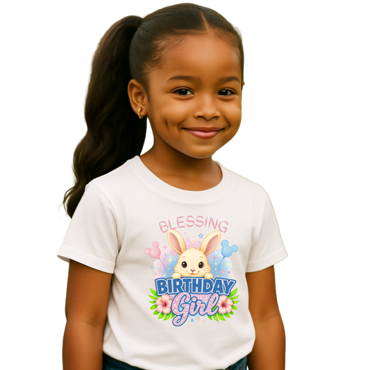 Kids Birthday Tee, Birthday Girl Shirt, Rabbit Graphic Tee, Gift for Kids, Easter Celebration Outfit