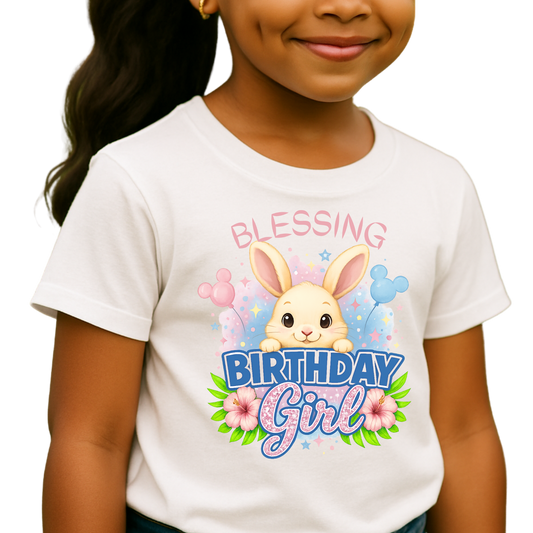 Kids Birthday Tee, Birthday Girl Shirt, Rabbit Graphic Tee, Gift for Kids, Easter Celebration Outfit