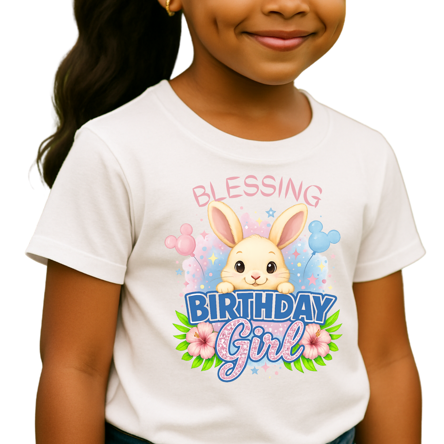 Kids Birthday Tee, Birthday Girl Shirt, Rabbit Graphic Tee, Gift for Kids, Easter Celebration Outfit
