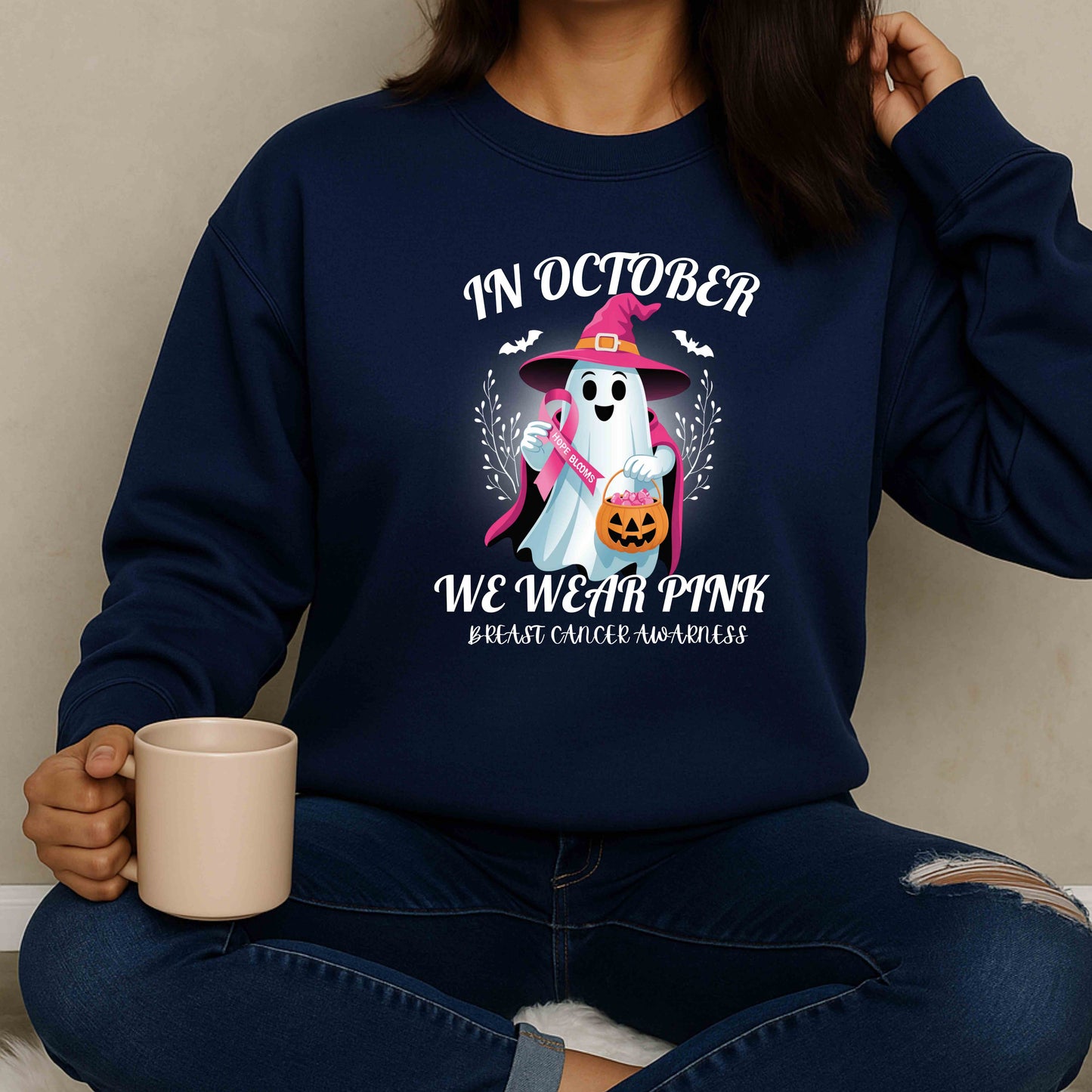 October Ghost Awareness Tee - Pink for Breast Cancer, Halloween Shirt, Unisex Tee, Gift for Awareness Month, Spooky Season Apparel